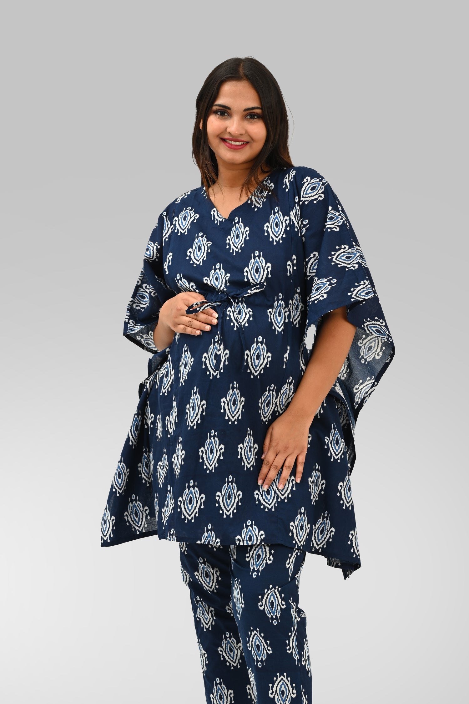 Maternity and Feeding Kaftan Set in Indigo