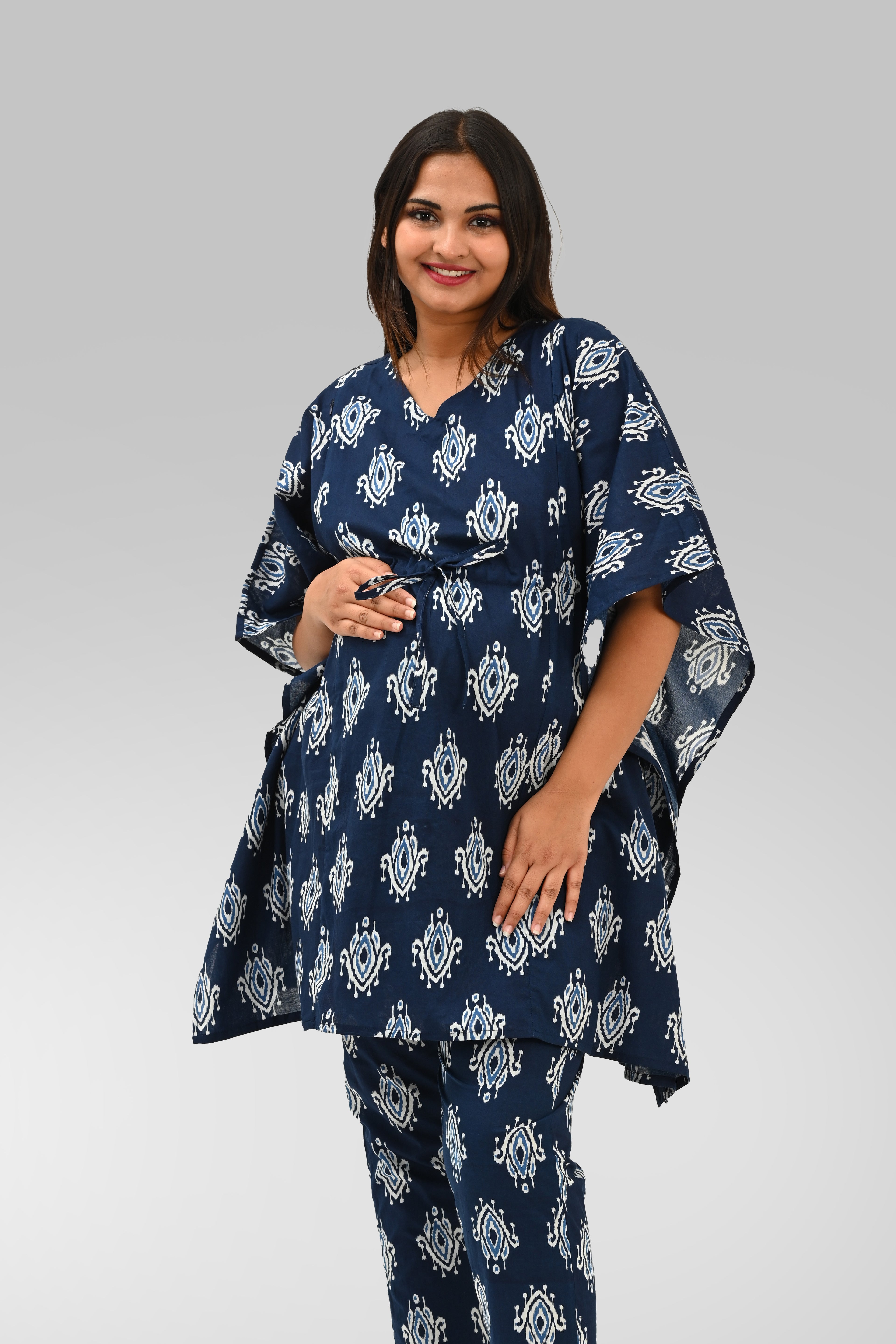 Maternity and Feeding Kaftan Set in Indigo