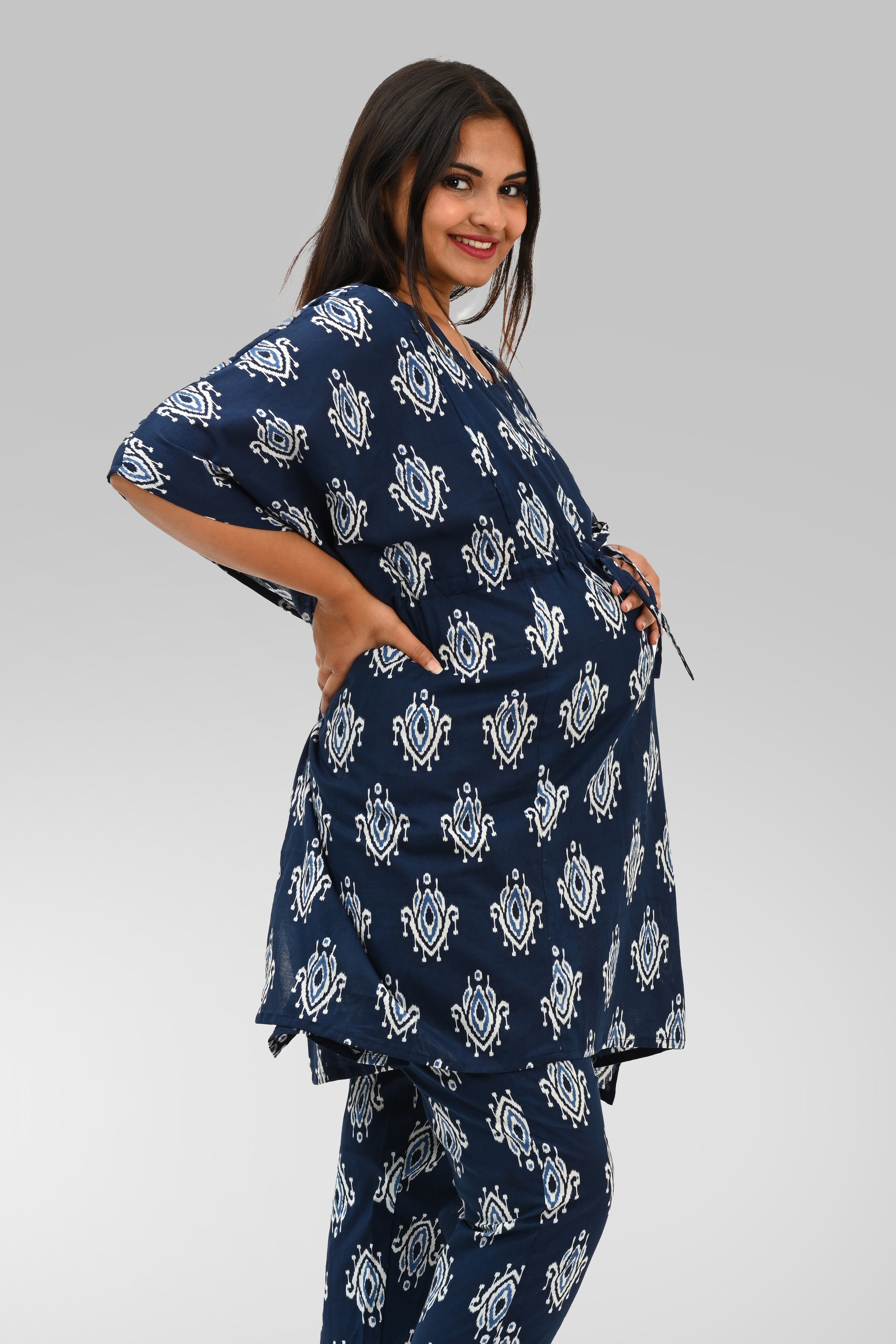 Maternity and Feeding Kaftan Set in Indigo