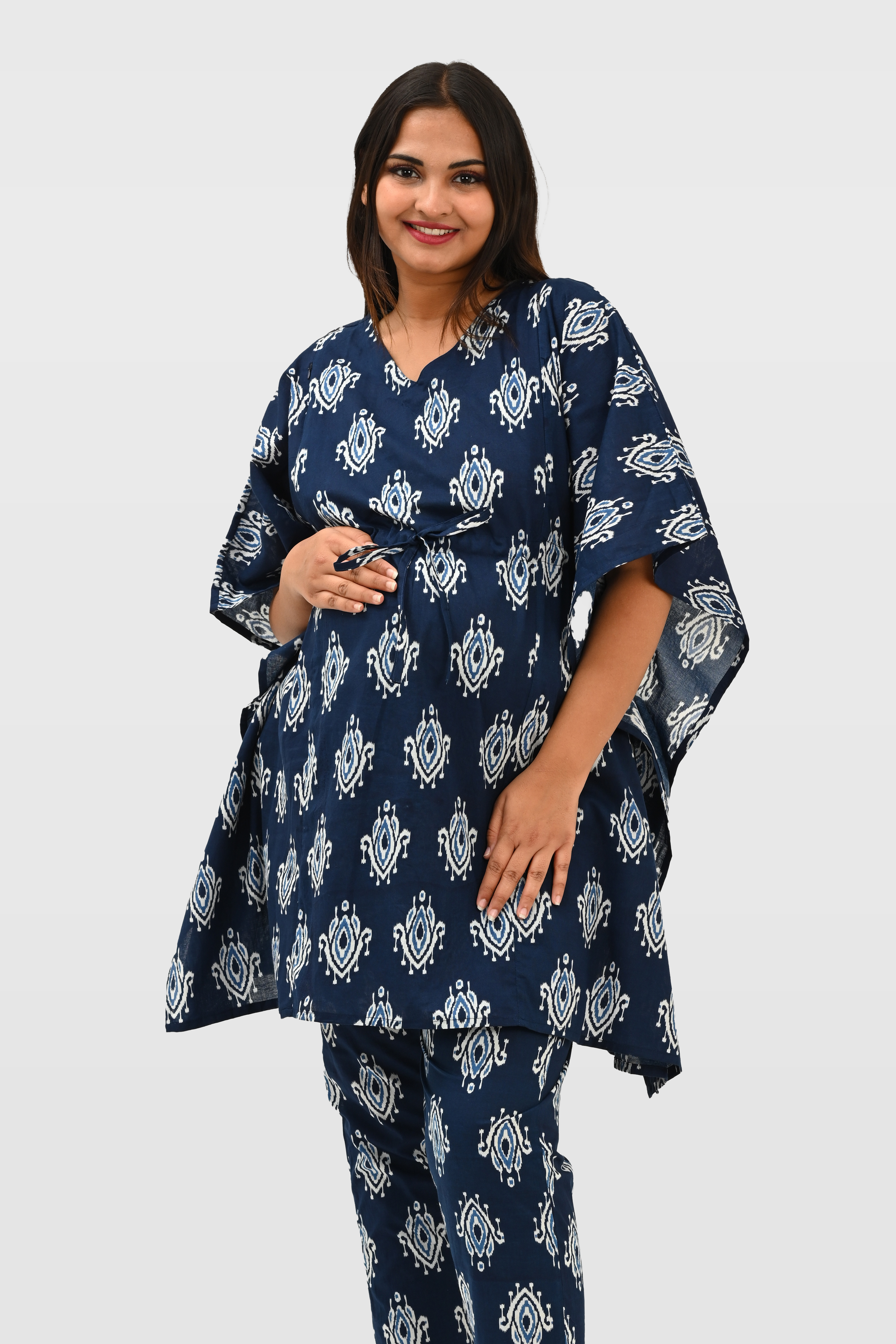 Maternity and Feeding Kaftan Set in Indigo
