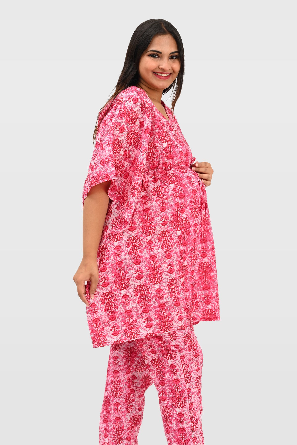 Maternity and Feeding Kaftan Set in Pink