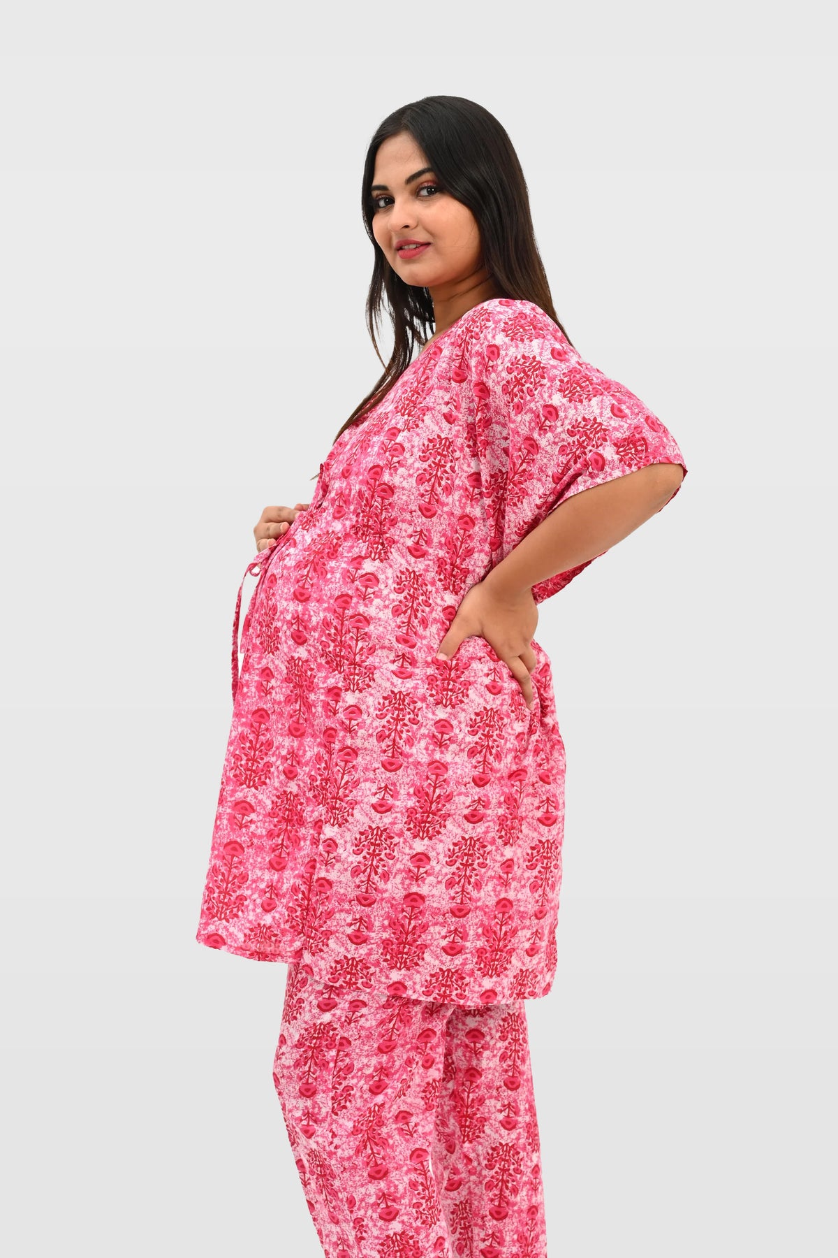 Maternity and Feeding Kaftan Set in Pink