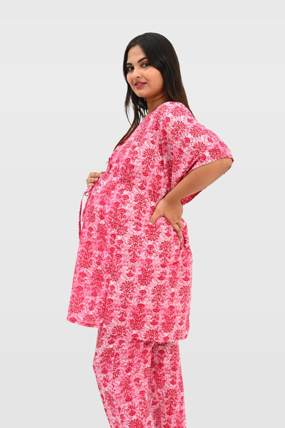 Maternity and Feeding Kaftan Set in Pink