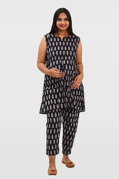 Maternity and Feeding Kurta Set in Black