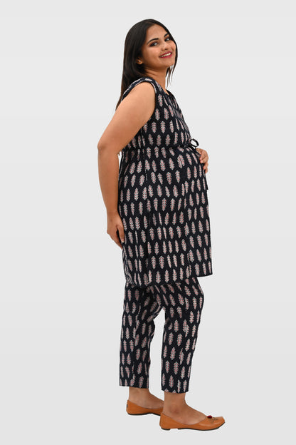 Maternity and Feeding Kurta Set in Black