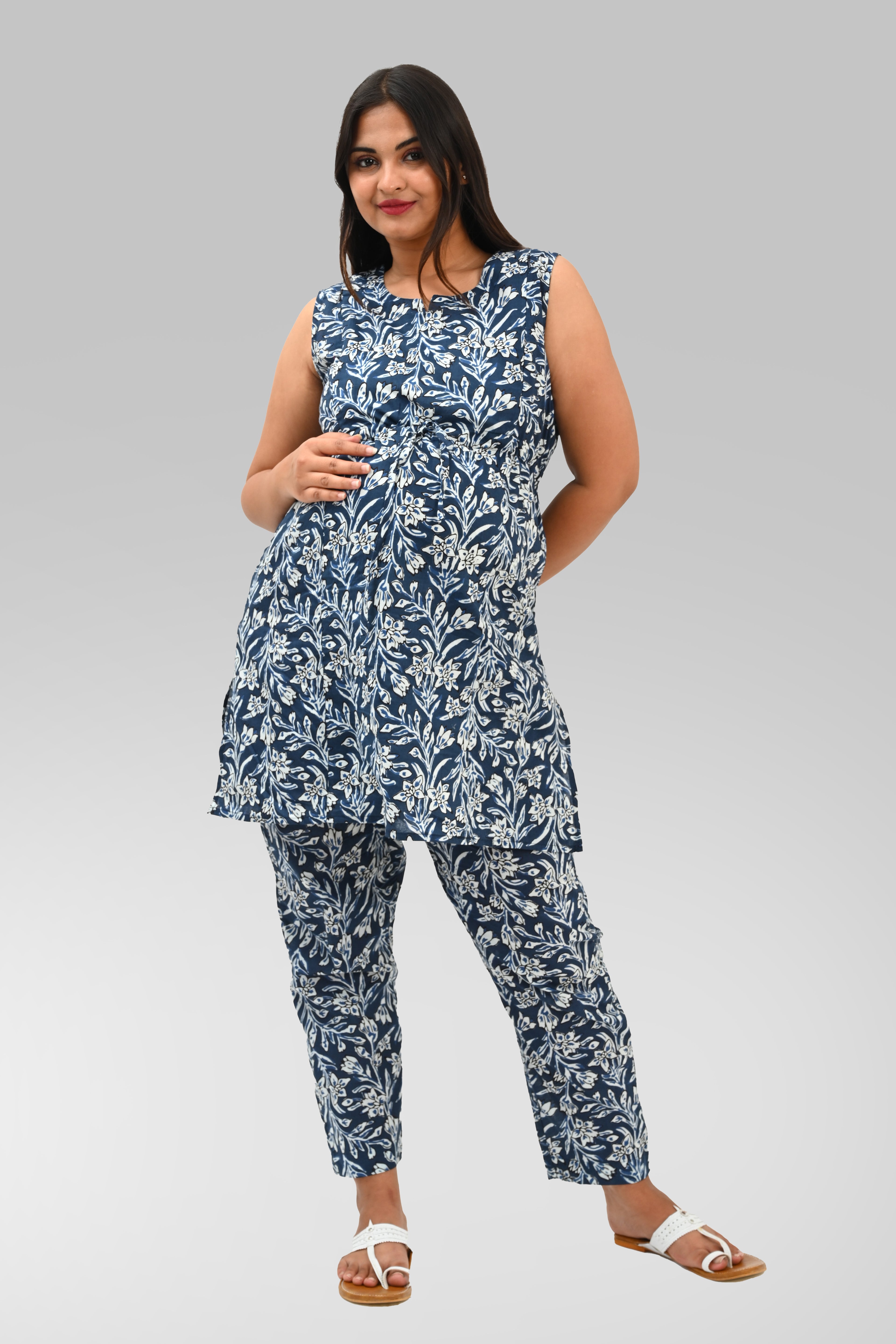 Maternity and Feeding Kurta Set in Blue