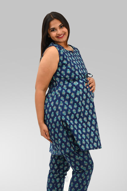 Maternity and Feeding Kurta Set in Deep Blue