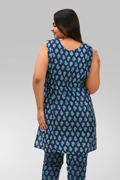 Maternity and Feeding Kurta Set in Deep Blue
