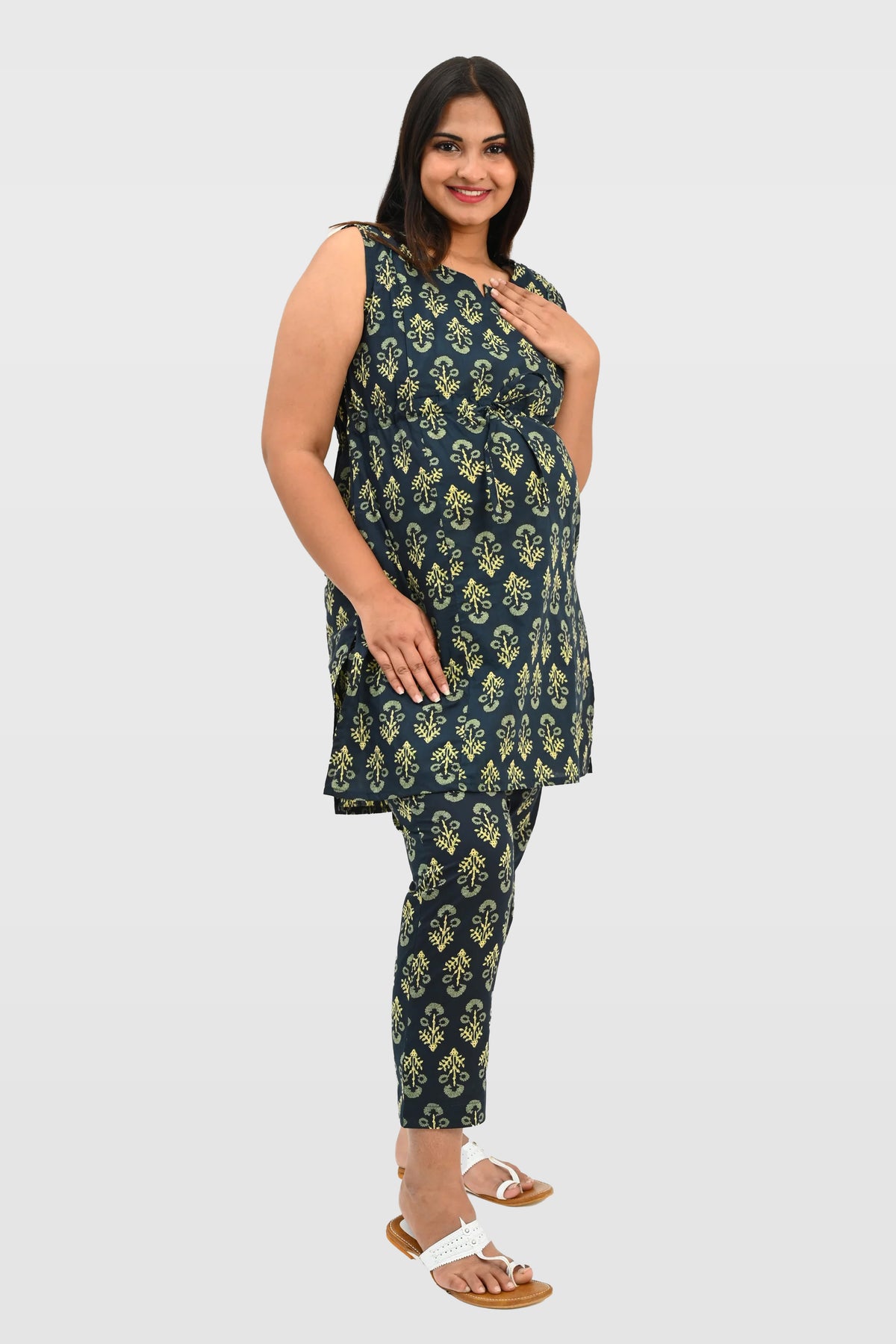 Maternity and Feeding Kurta Set in Deep Green