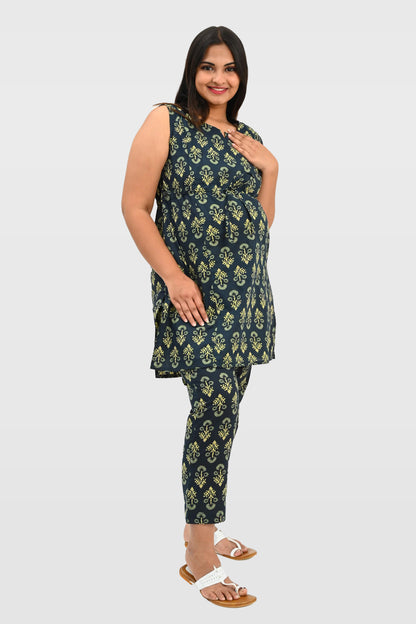 Maternity and Feeding Kurta Set in Deep Green