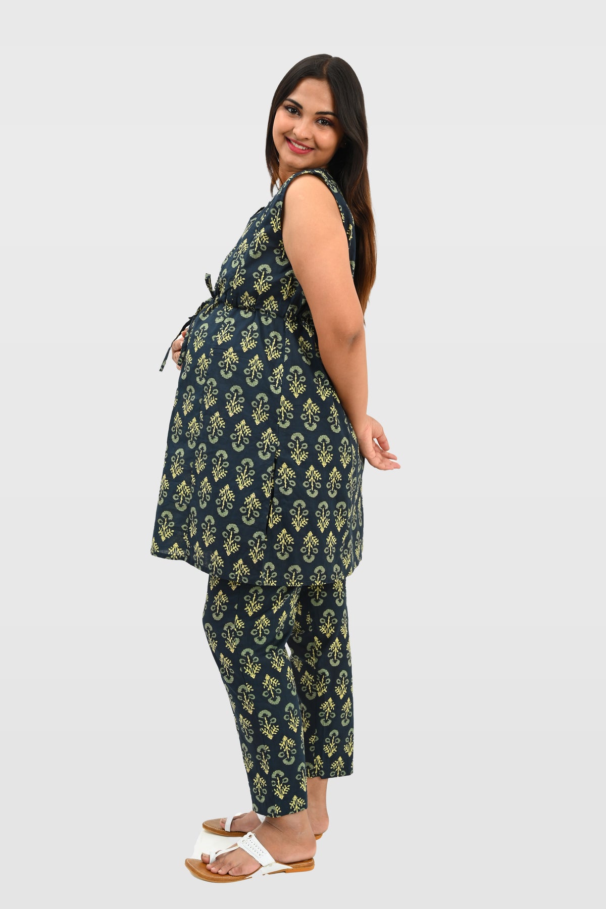 Maternity and Feeding Kurta Set in Deep Green
