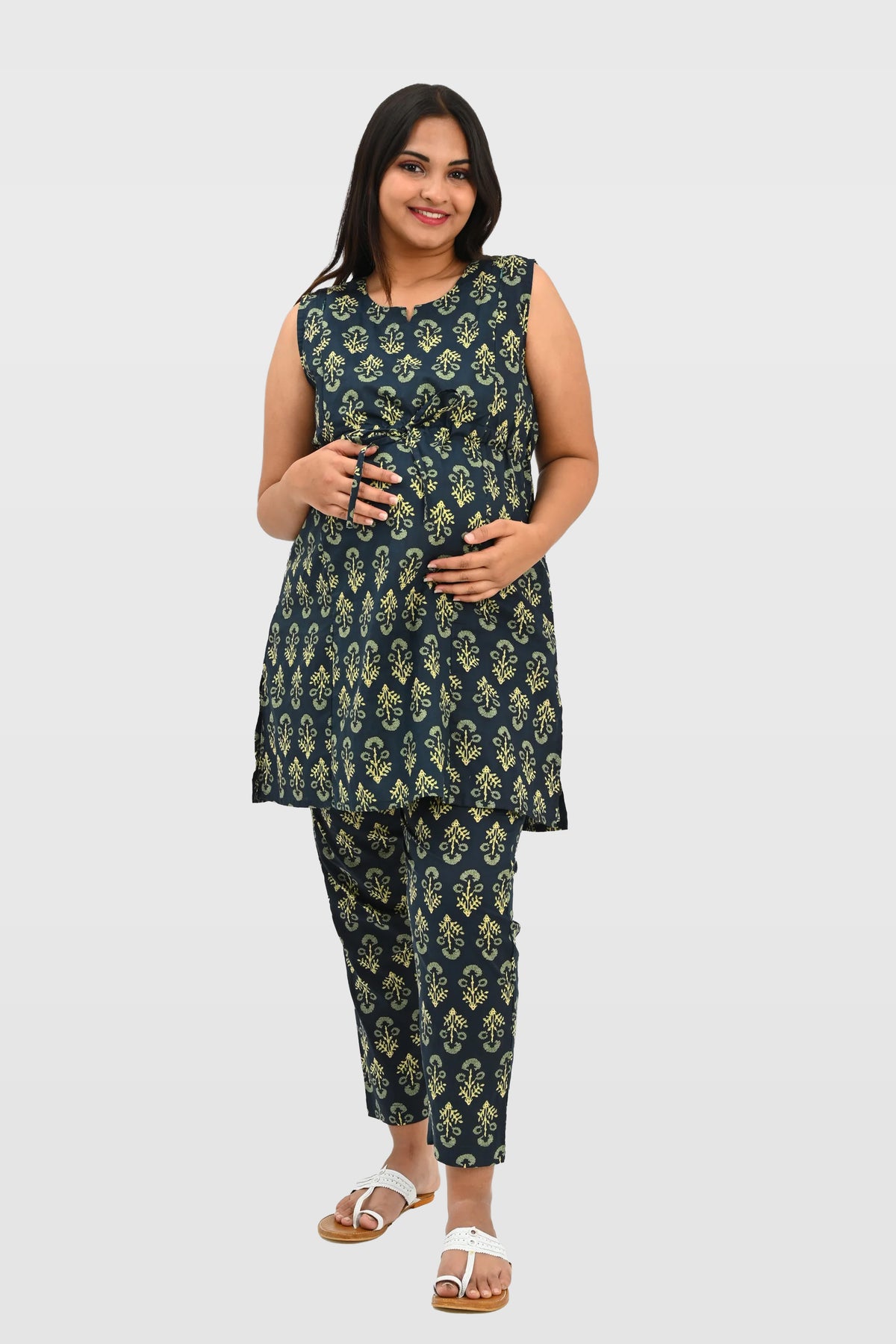 Maternity and Feeding Kurta Set in Deep Green