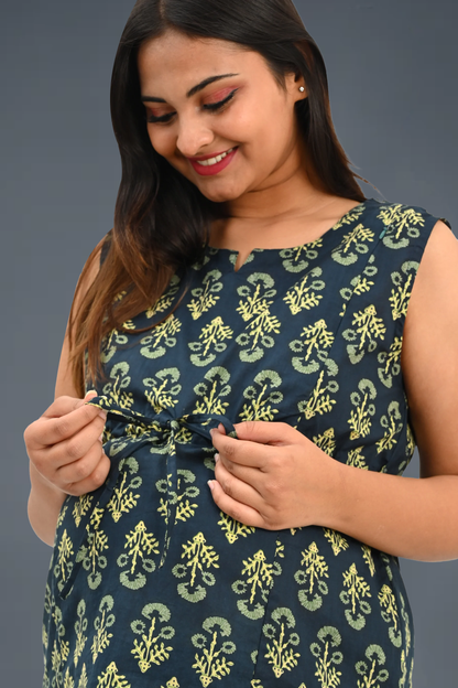 Maternity and Feeding Kurta Set in Deep Green