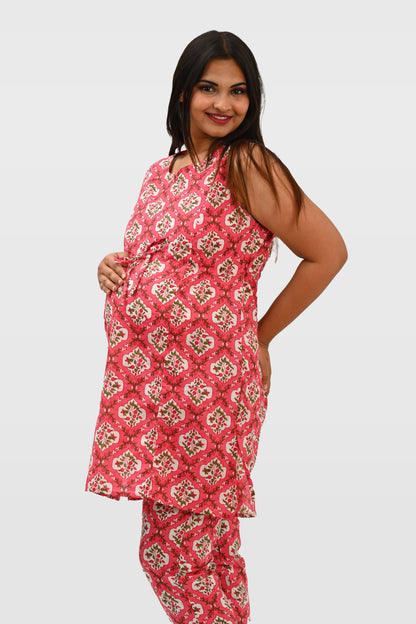 Maternity and Feeding Kurta Set in Pink