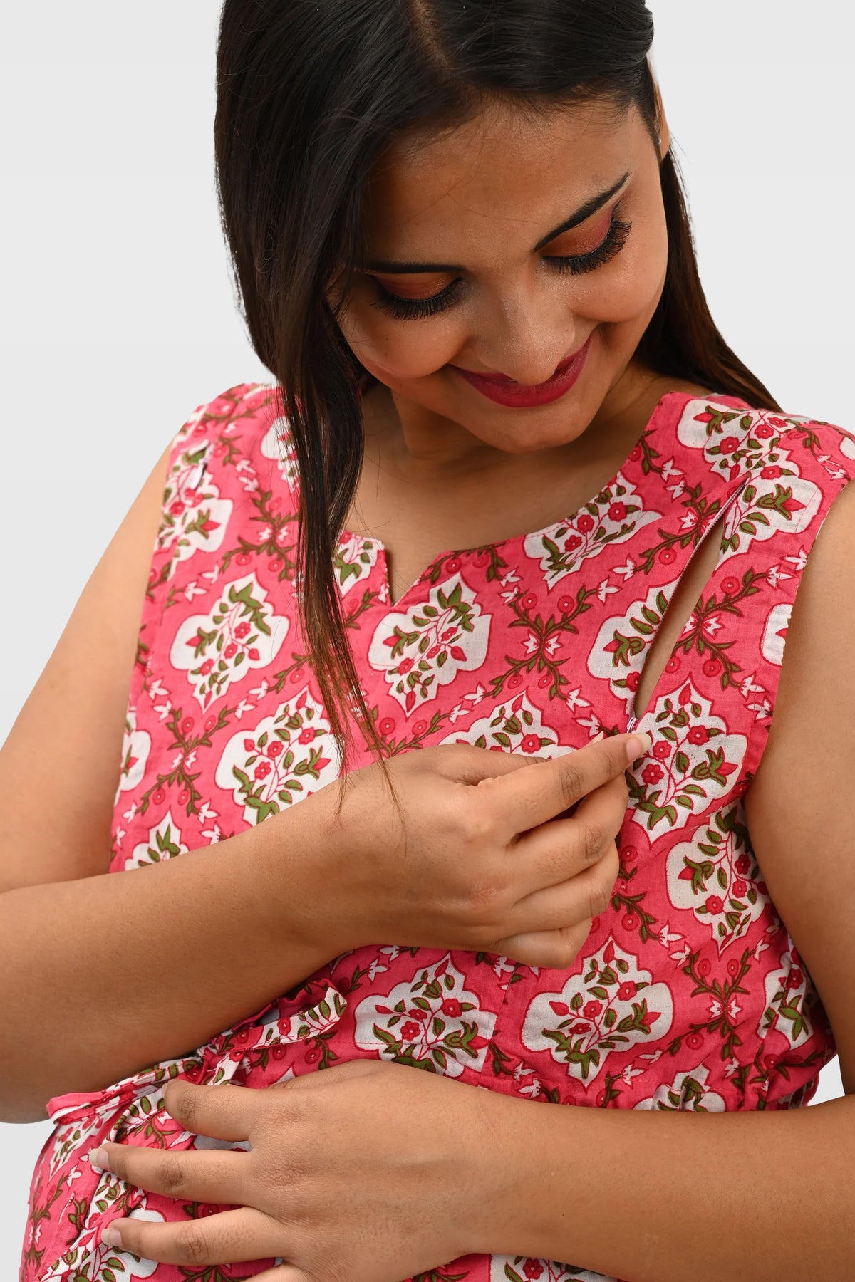 Maternity and Feeding Kurta Set in Pink