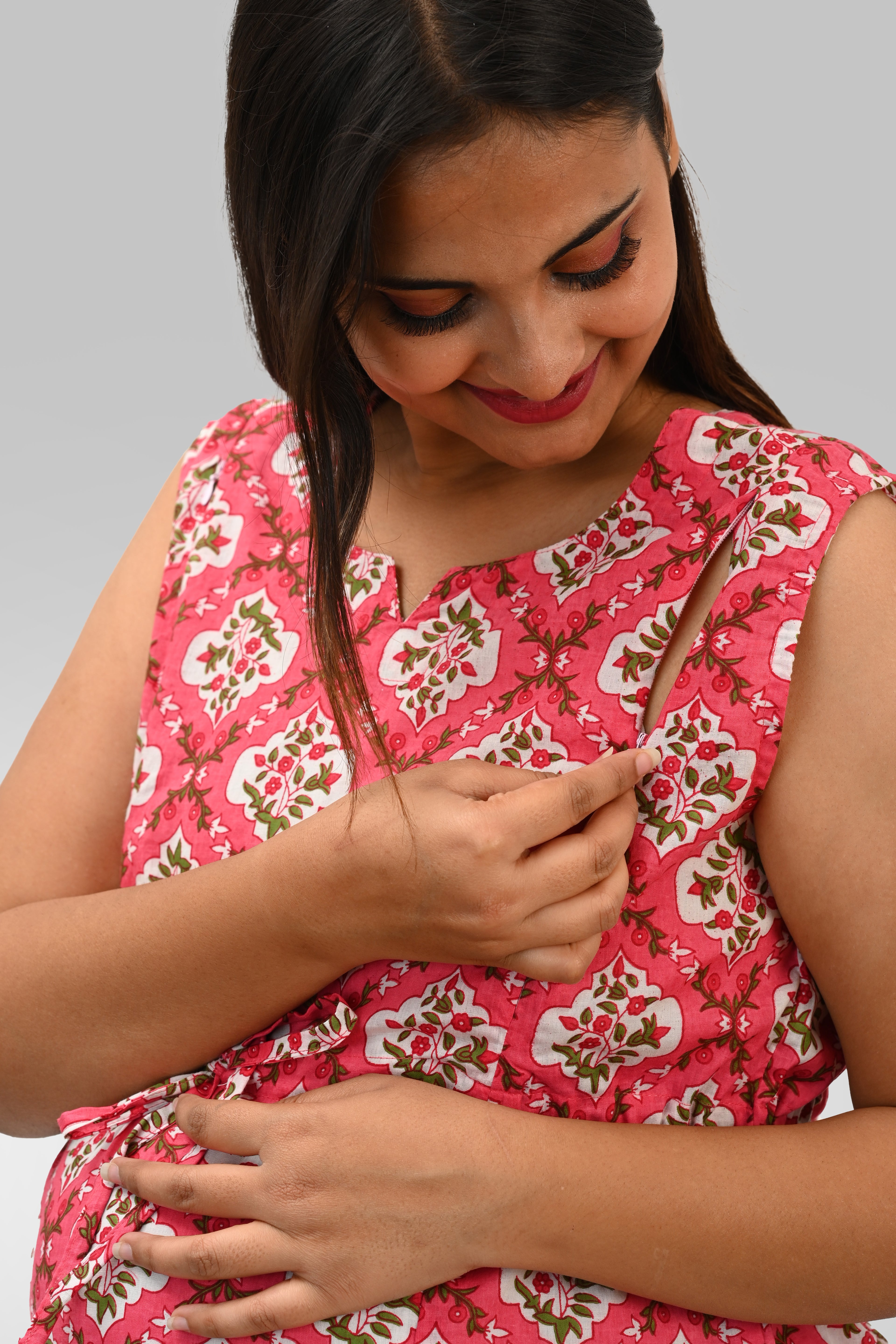 Maternity and Feeding Kurta Set in Pink