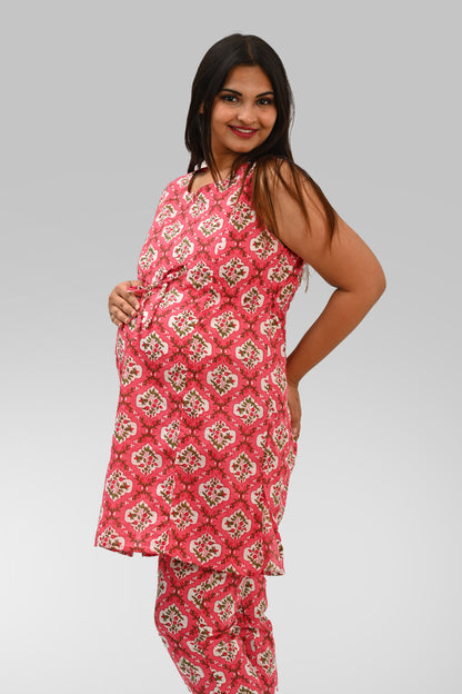 Maternity and Feeding Kurta Set in Pink