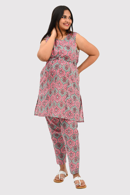 Maternity and Feeding Kurta Set in Rose