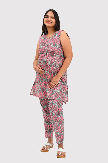 Maternity and Feeding Kurta Set in Rose