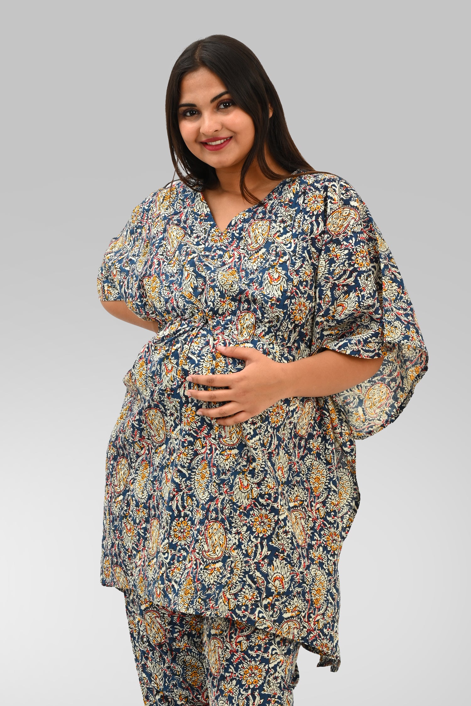 Maternity and Feeding Kaftan Set in Blue