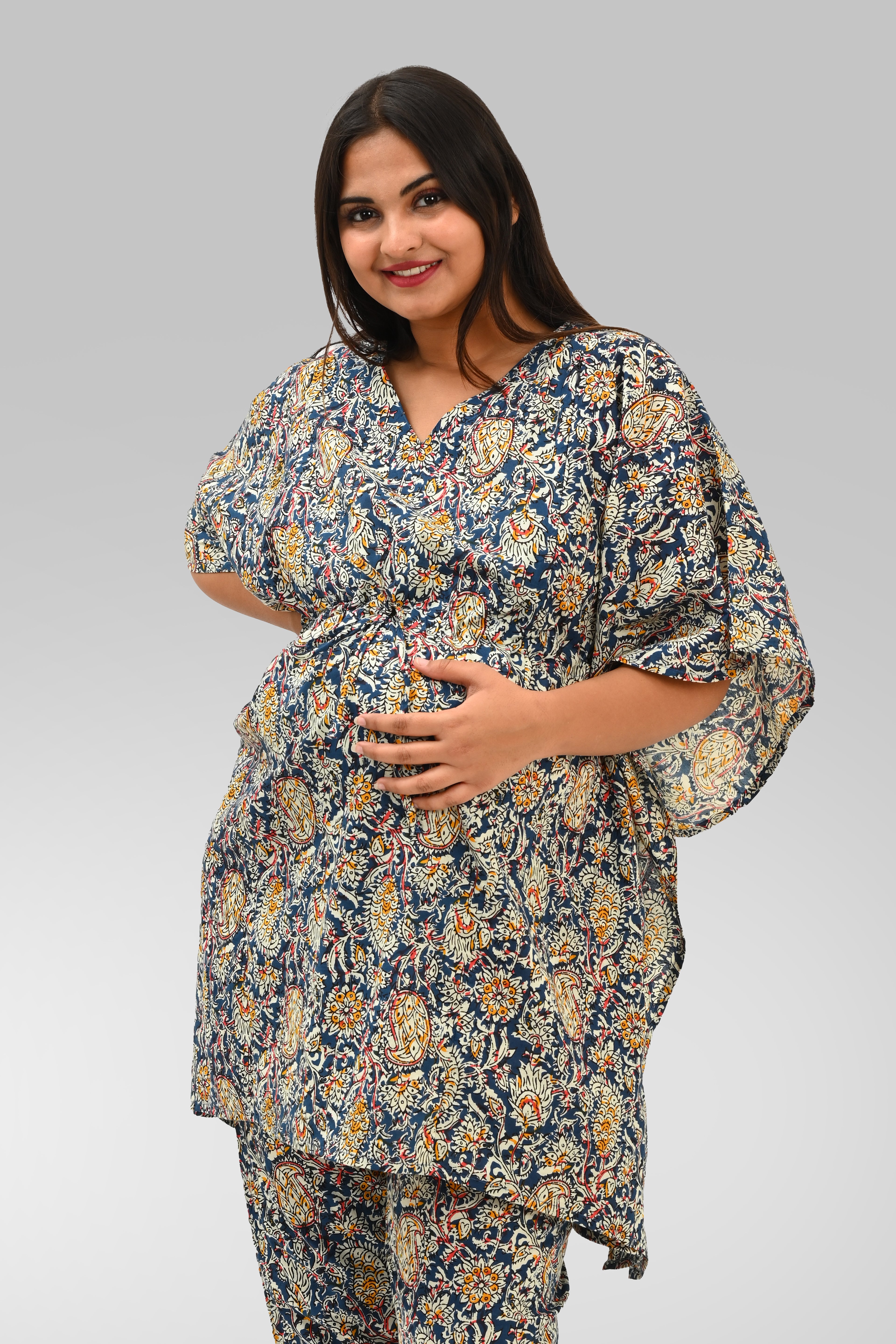Maternity and Feeding Kaftan Set in Blue