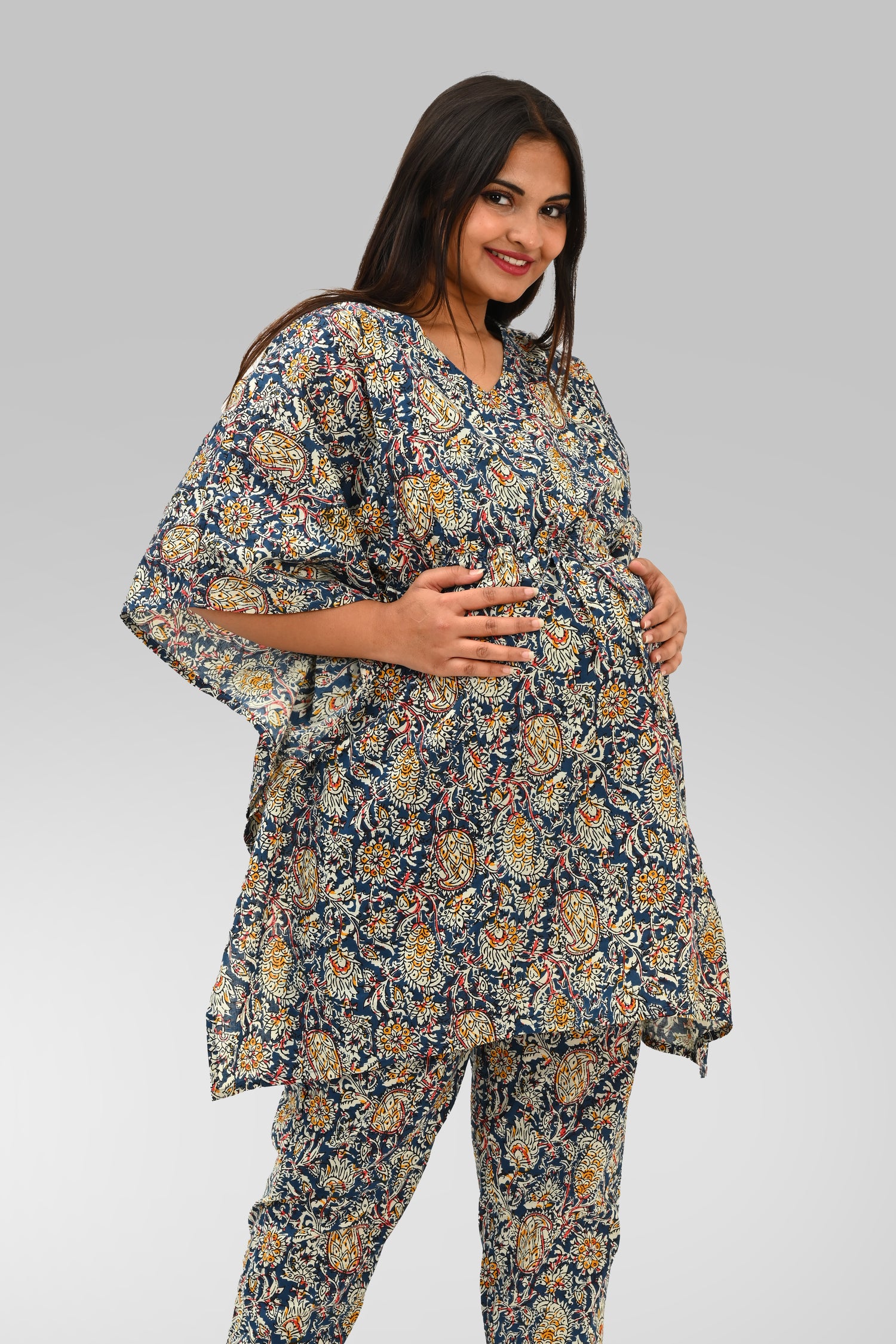Maternity and Feeding Kaftan Set in Blue