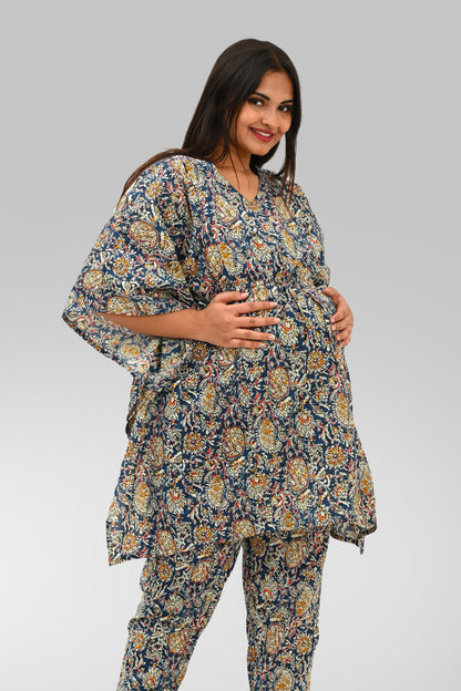 Maternity and Feeding Kaftan Set in Blue