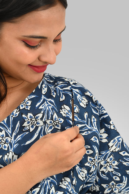 Maternity and Feeding Kaftan Set in Deep Blue