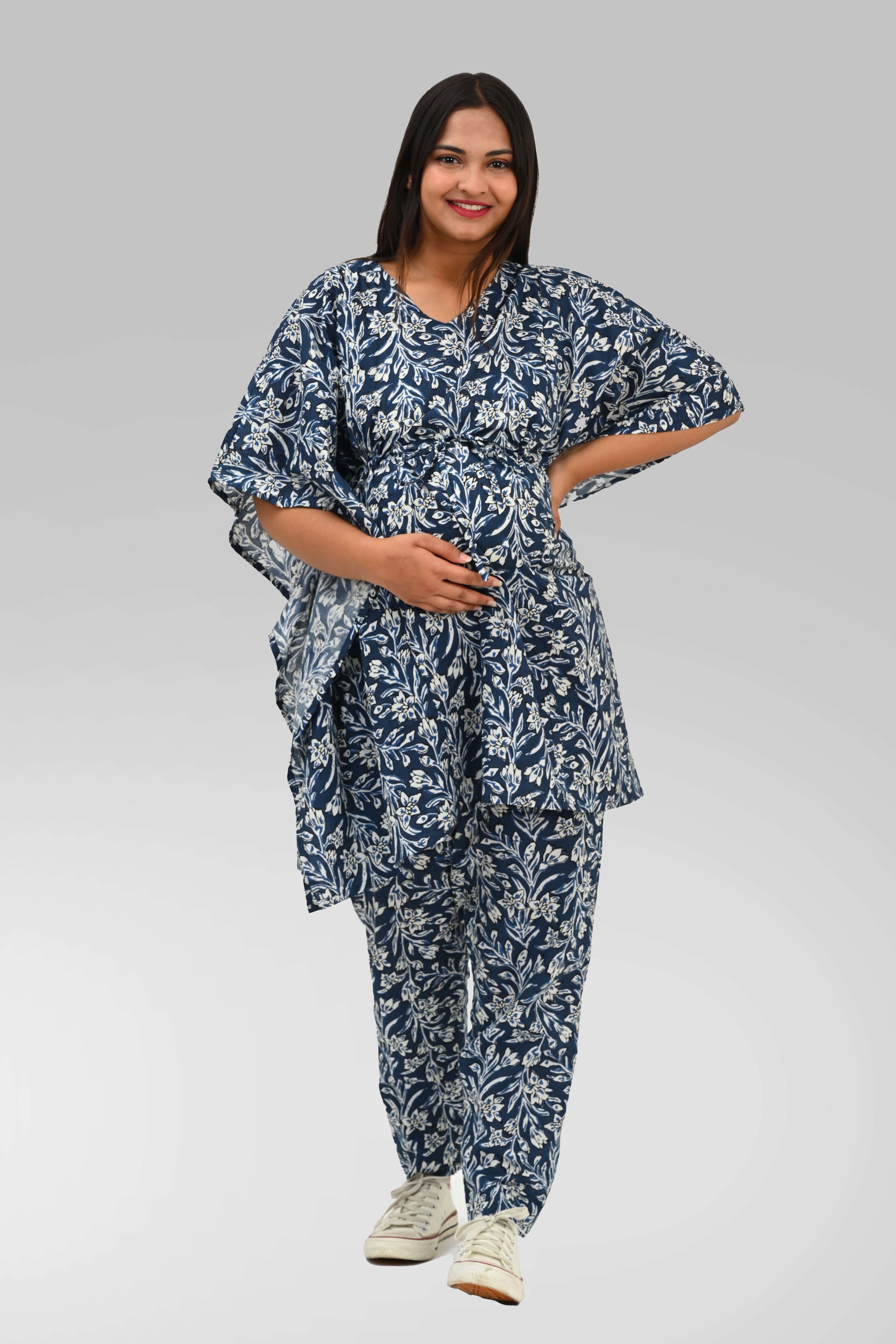 Maternity and Feeding Kaftan Set in Deep Blue