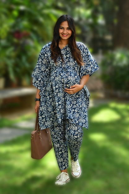 Maternity and Feeding Kaftan Set in Deep Blue