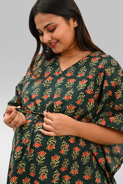Maternity and Feeding Kaftan Set in Deep Green