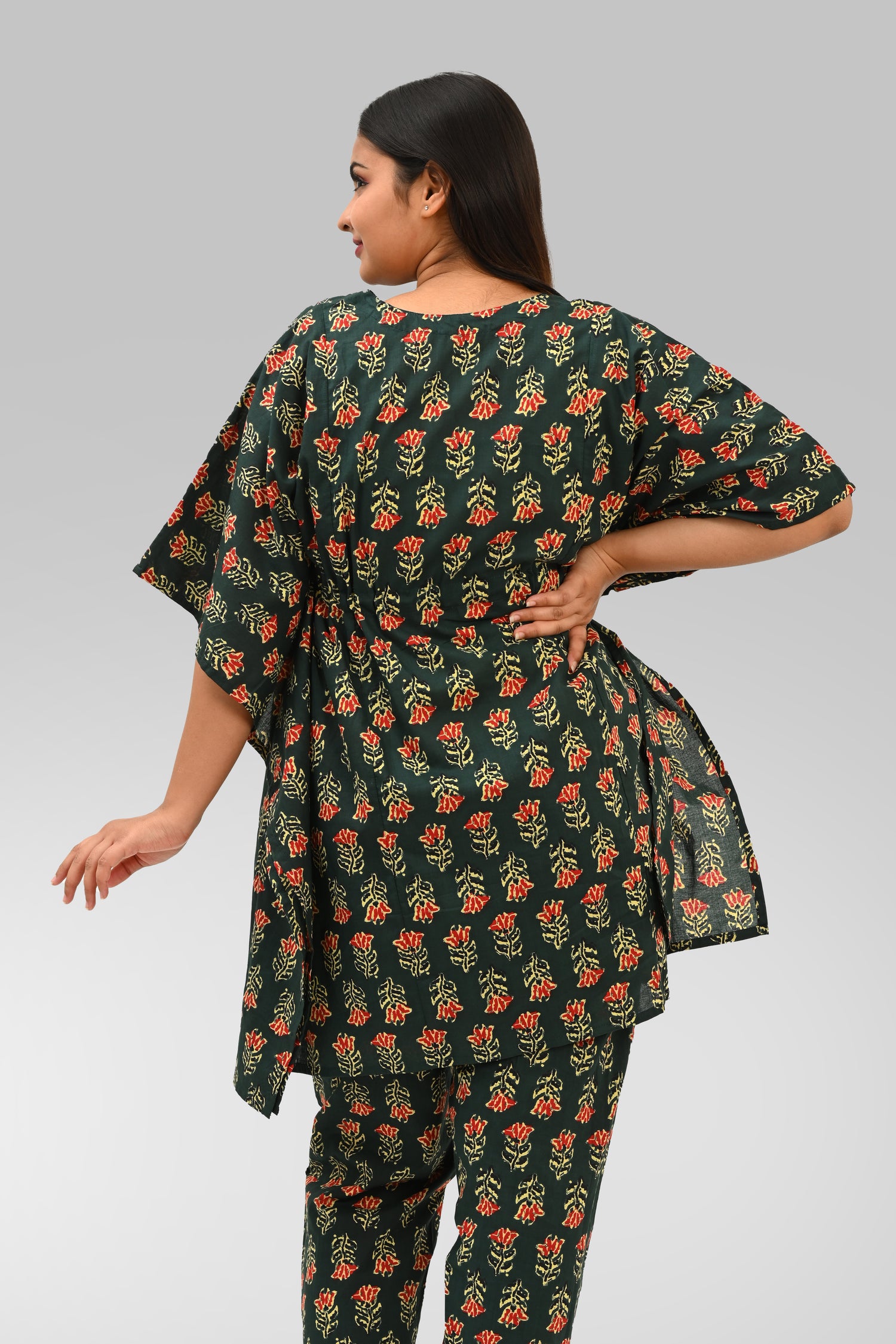 Maternity and Feeding Kaftan Set in Deep Green