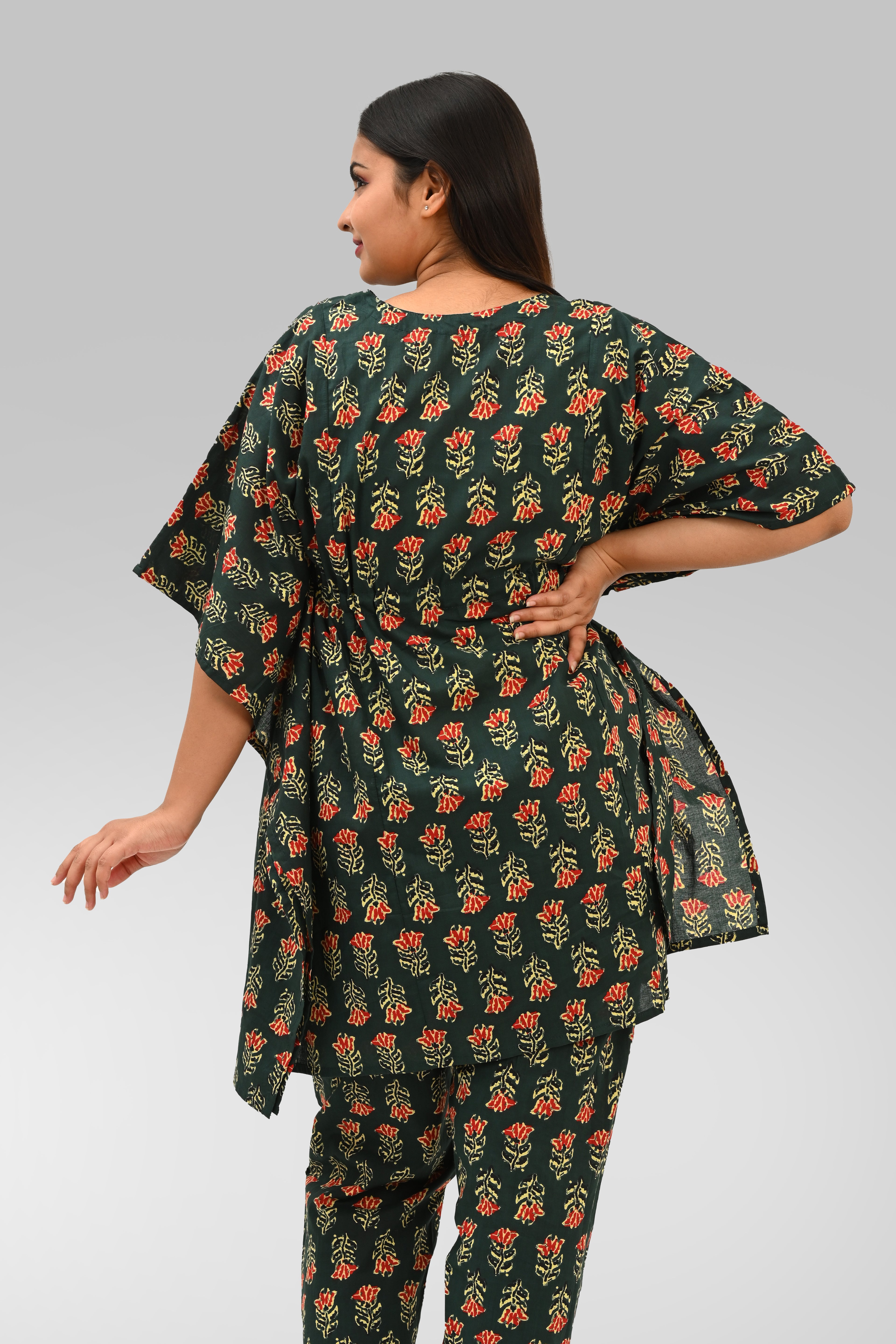 Maternity and Feeding Kaftan Set in Deep Green