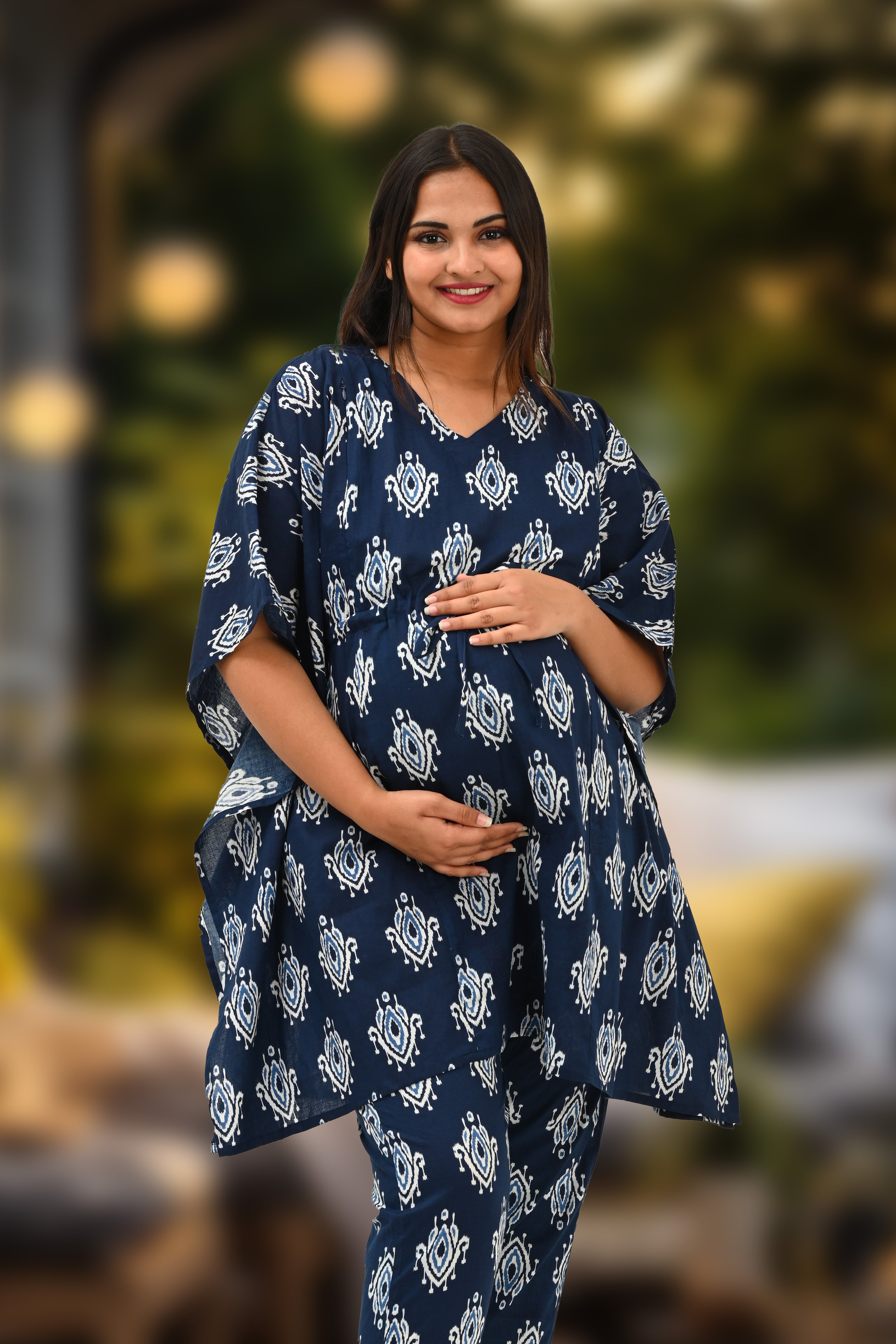 Maternity and Feeding Kaftan Set in Indigo