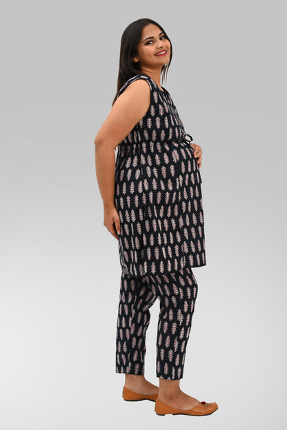 Maternity and Feeding Kurta Set in Black