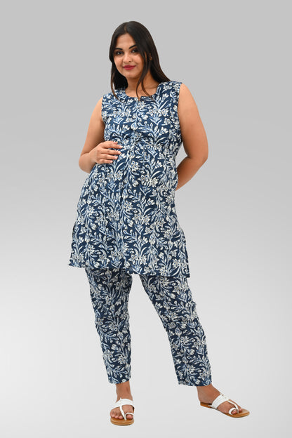 Maternity and Feeding Kurta Set in Blue