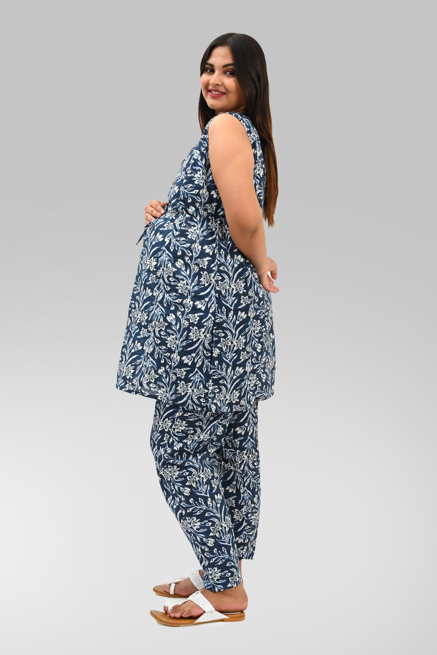 Maternity and Feeding Kurta Set in Blue