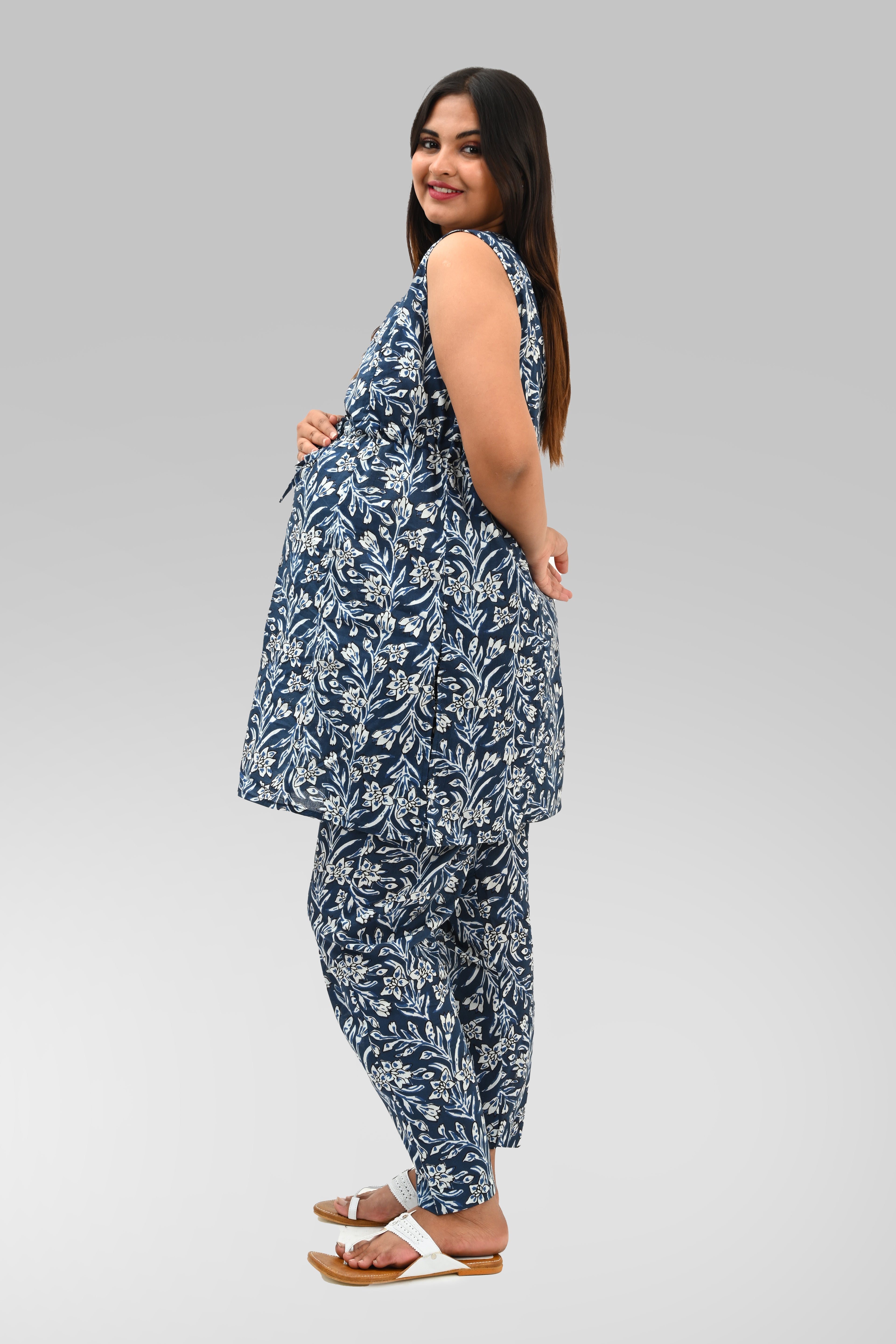 Maternity and Feeding Kurta Set in Blue