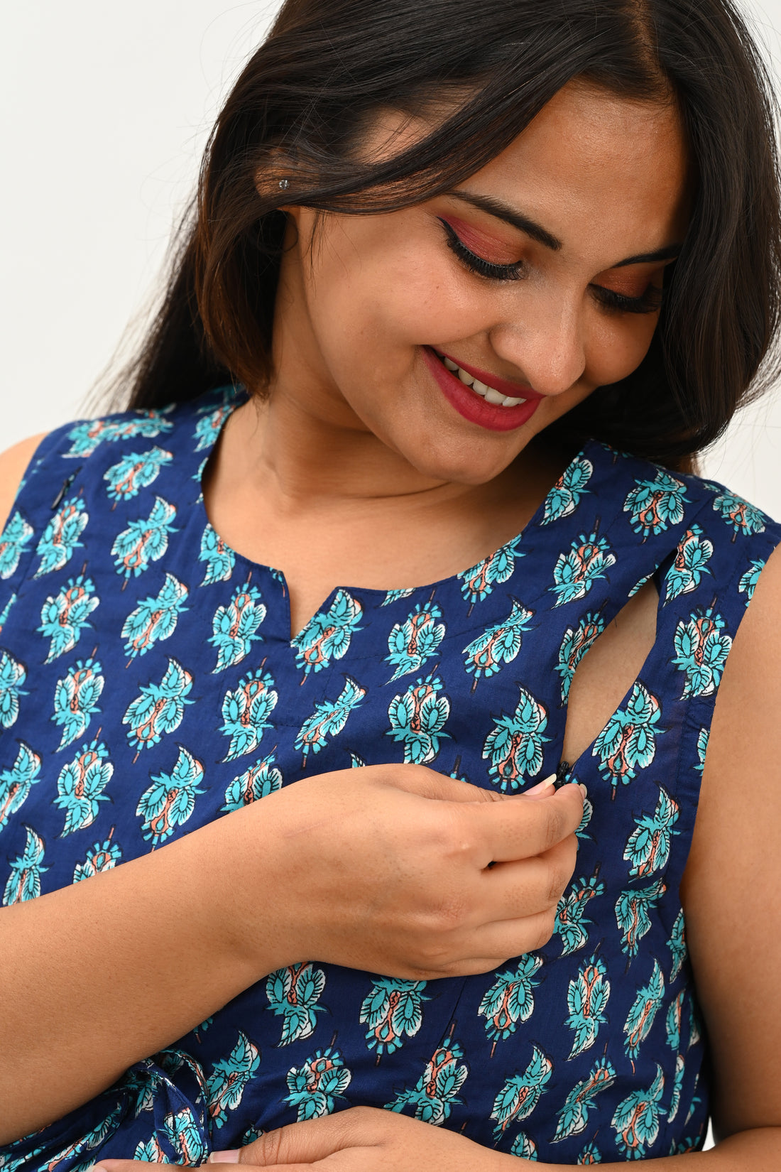 Maternity and Feeding Kurta Set in Deep Blue