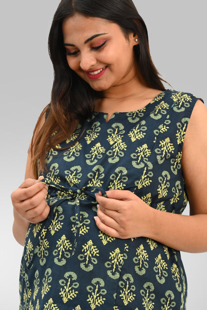 Maternity and Feeding Kurta Set in Deep Green