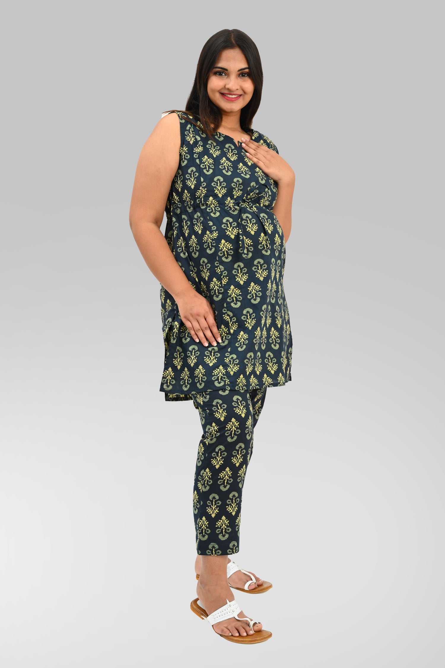 Maternity and Feeding Kurta Set in Deep Green
