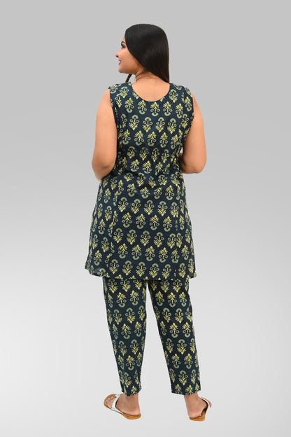 Maternity and Feeding Kurta Set in Deep Green