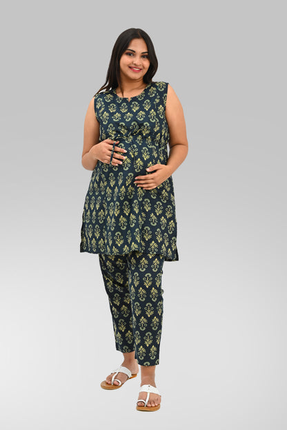 Maternity and Feeding Kurta Set in Deep Green