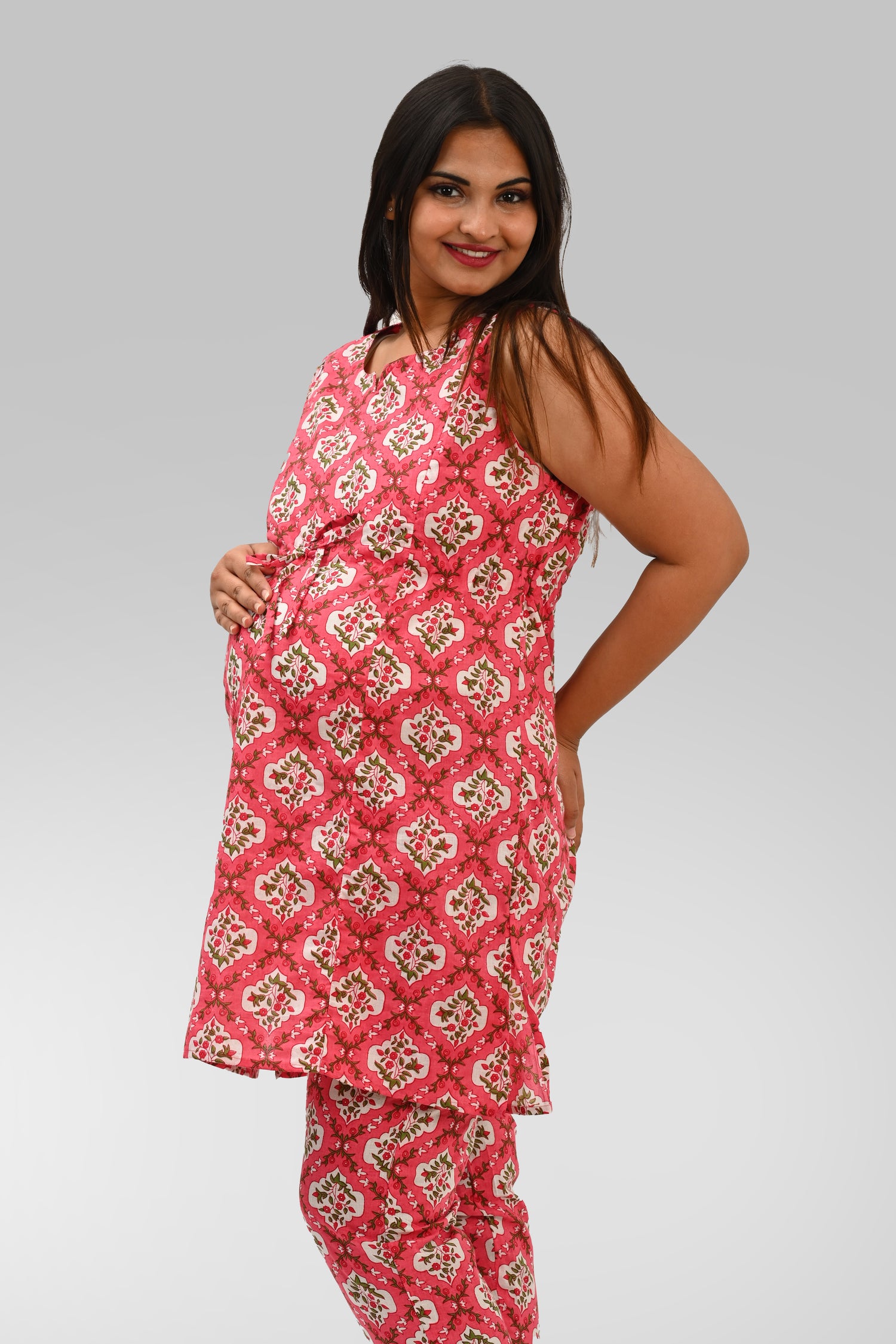 Maternity and Feeding Kurta Set in Pink