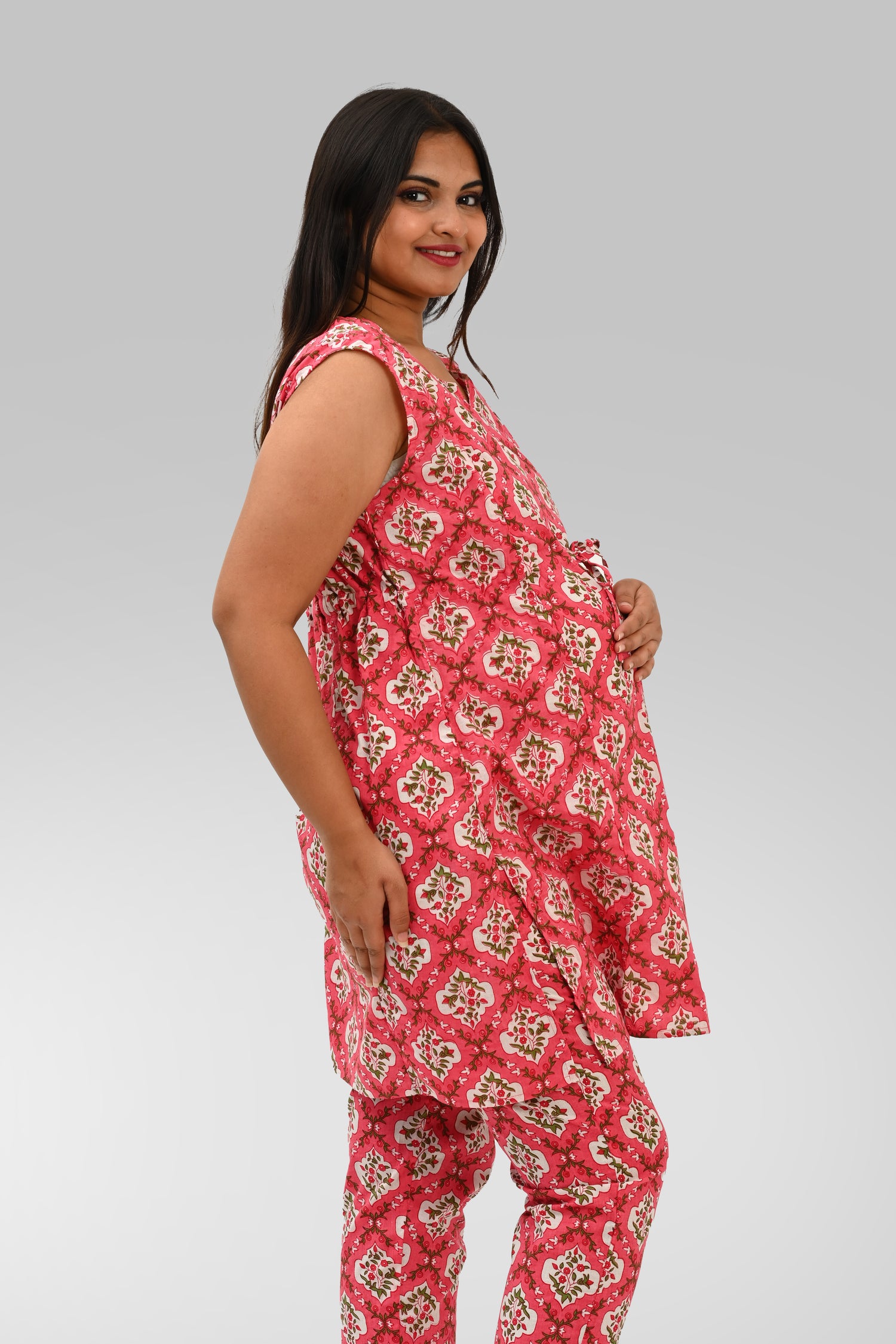 Maternity and Feeding Kurta Set in Pink