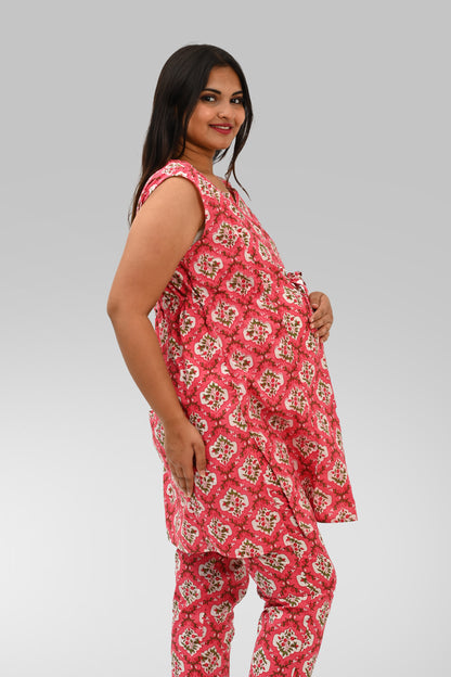 Maternity and Feeding Kurta Set in Pink