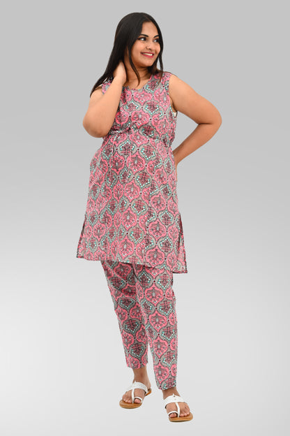 Maternity and Feeding Kurta Set in Rose