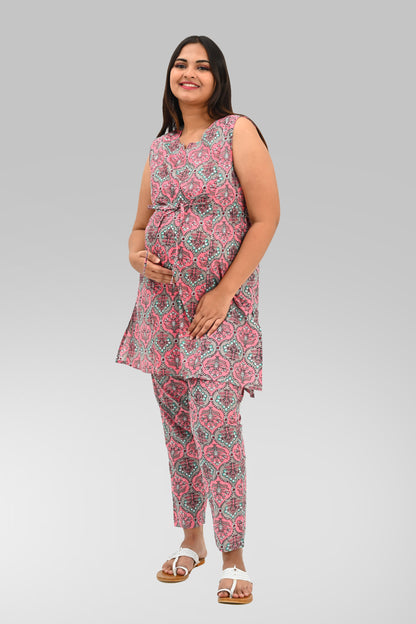 Maternity and Feeding Kurta Set in Rose