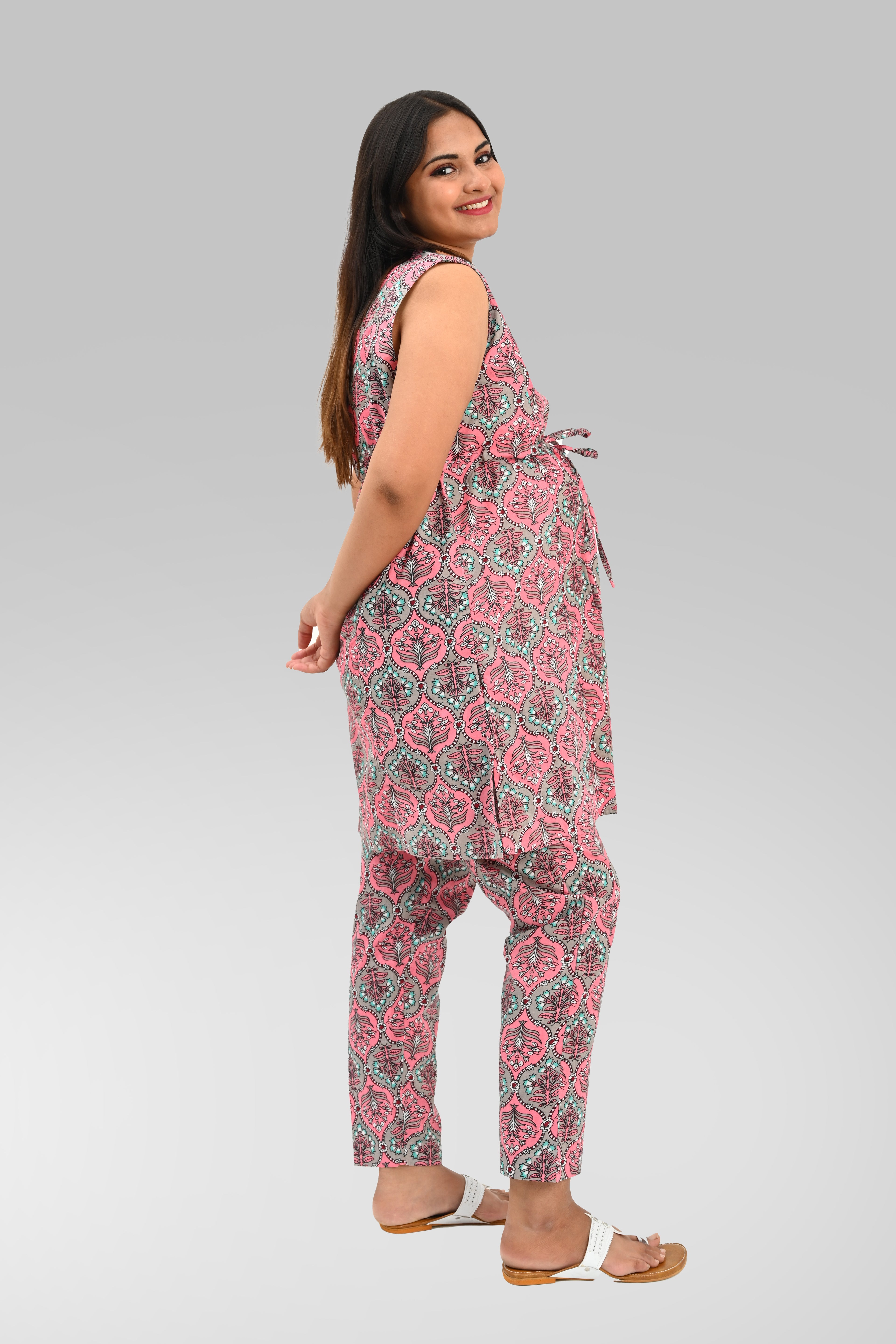 Maternity and Feeding Kurta Set in Rose