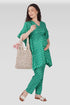 Medium Sea Green Cotton Printed Maternity and Feeding Kaftan Set